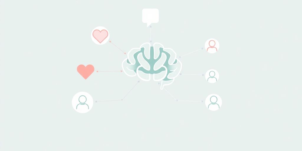 Minimalist illustration of AI brain with feedback icons.
