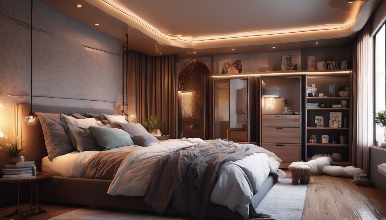cozy bedroom with creative lighting