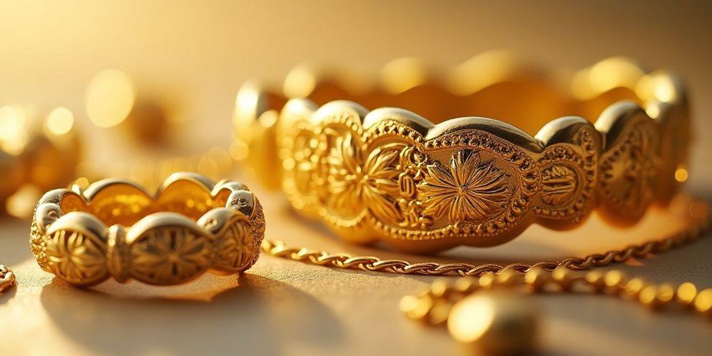 Bijoux en or dentaire brillants sur fond neutre.