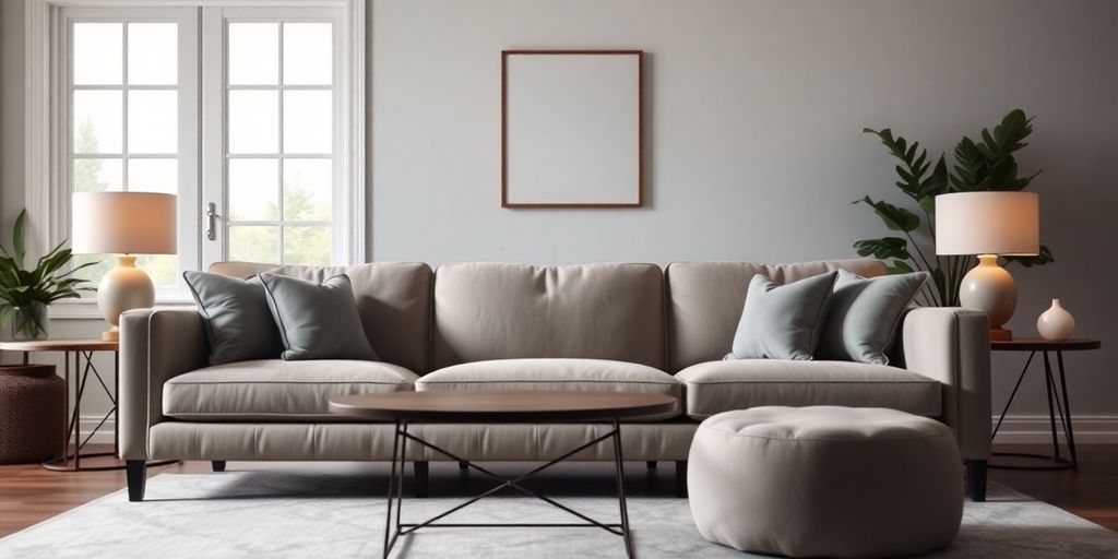 Cozy Wayfair couch with plush cushions in a modern living room.