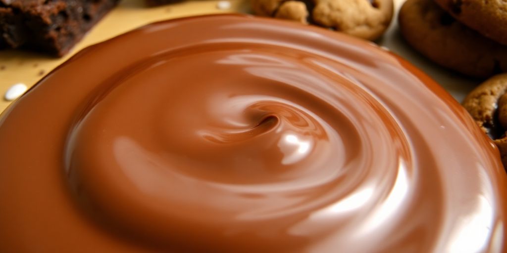 Melted chocolate with a light sheen and baked goods.
