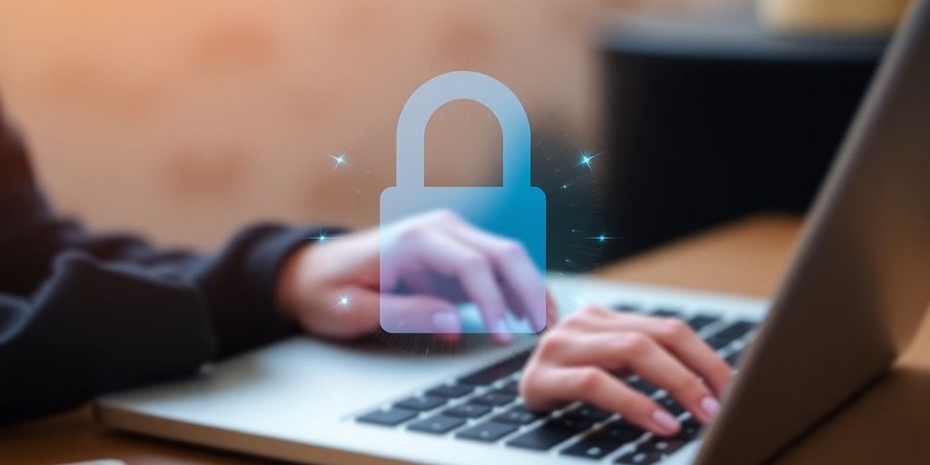 Pessoa usando um laptop com foco em segurança de dados.