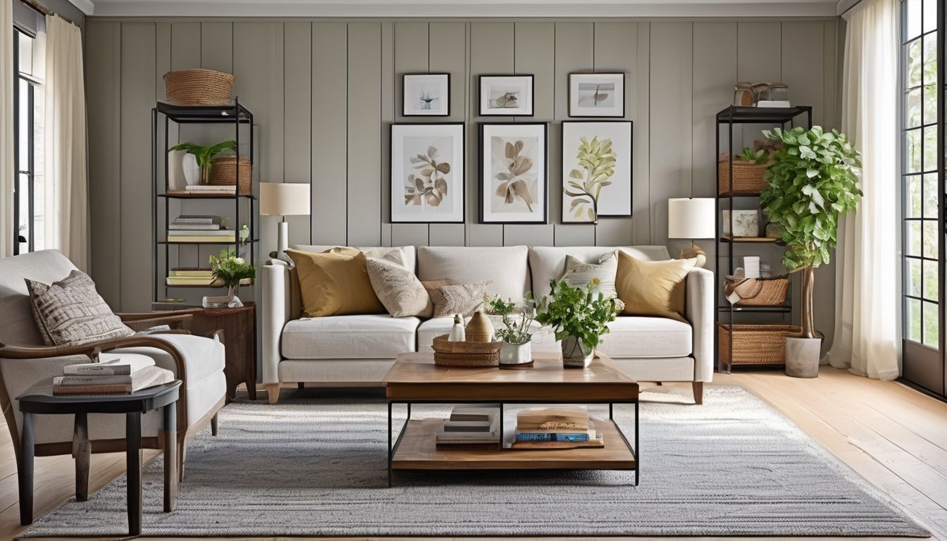 organized living room with storage solutions and decluttered space