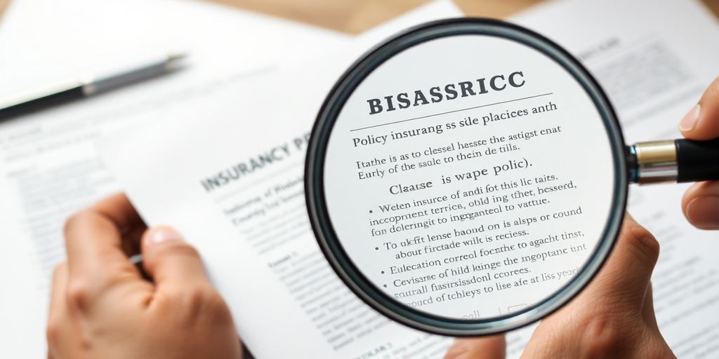 Magnifying glass over insurance policy documents.