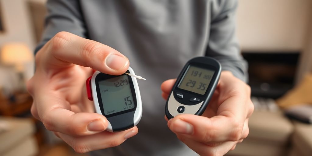 Man checking blood sugar with monitor.