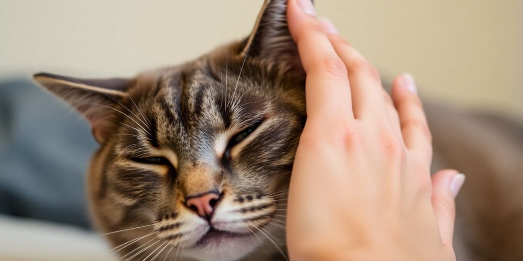 Gentle hand petting a relaxed cat