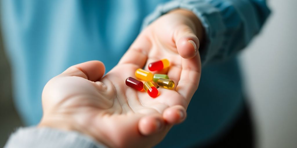 Coenzyme Q10 supplement capsules in a hand.