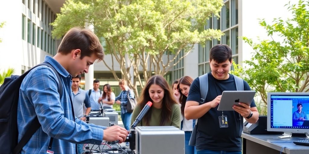Students collaborating on projects at Caltech campus.