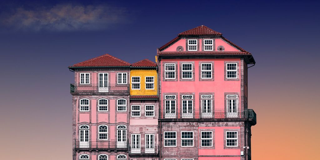 a large building in the background