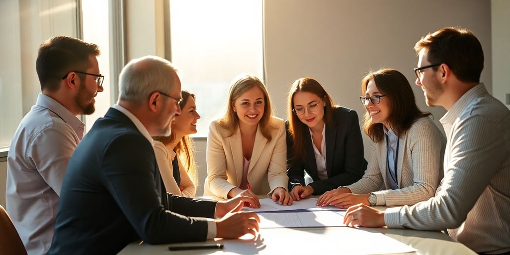 Business people collaborating around a table.
