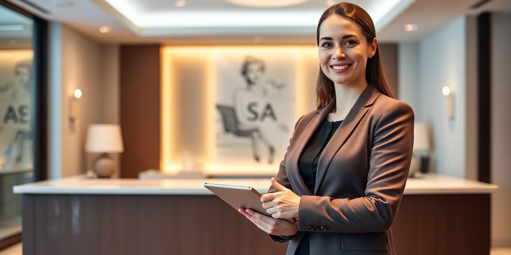 Assistant Spa Manager smiling at spa reception.