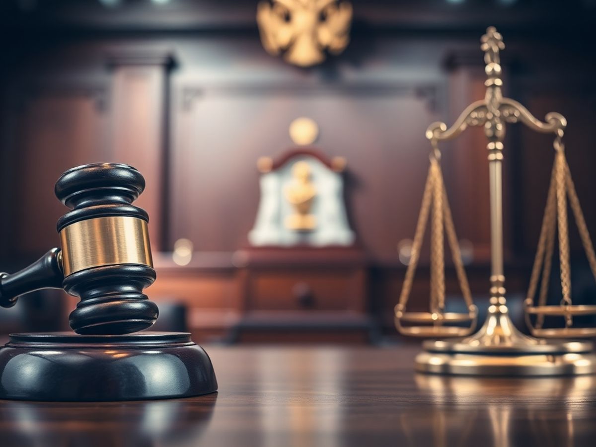 Ciocan de judecător și simboluri ale justiției.