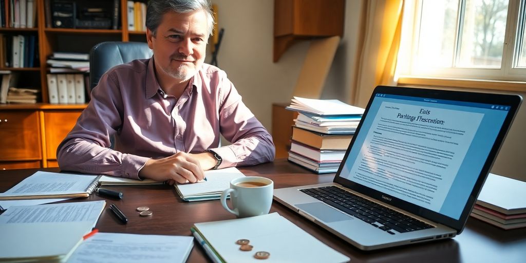 Teacher writing, laptop, money.
