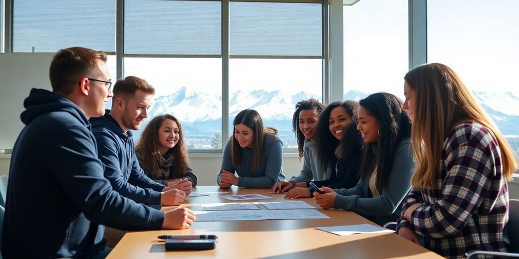 University of Alaska Anchorage students collaborating in a modern classroom.