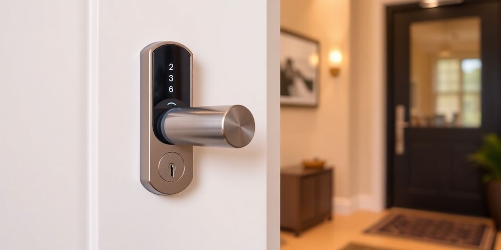 قفل هوشمند روی درب مدرن خانه