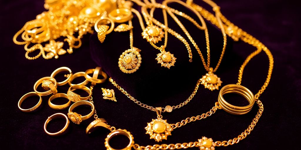 Bijoux en or sur un fond en velours.
