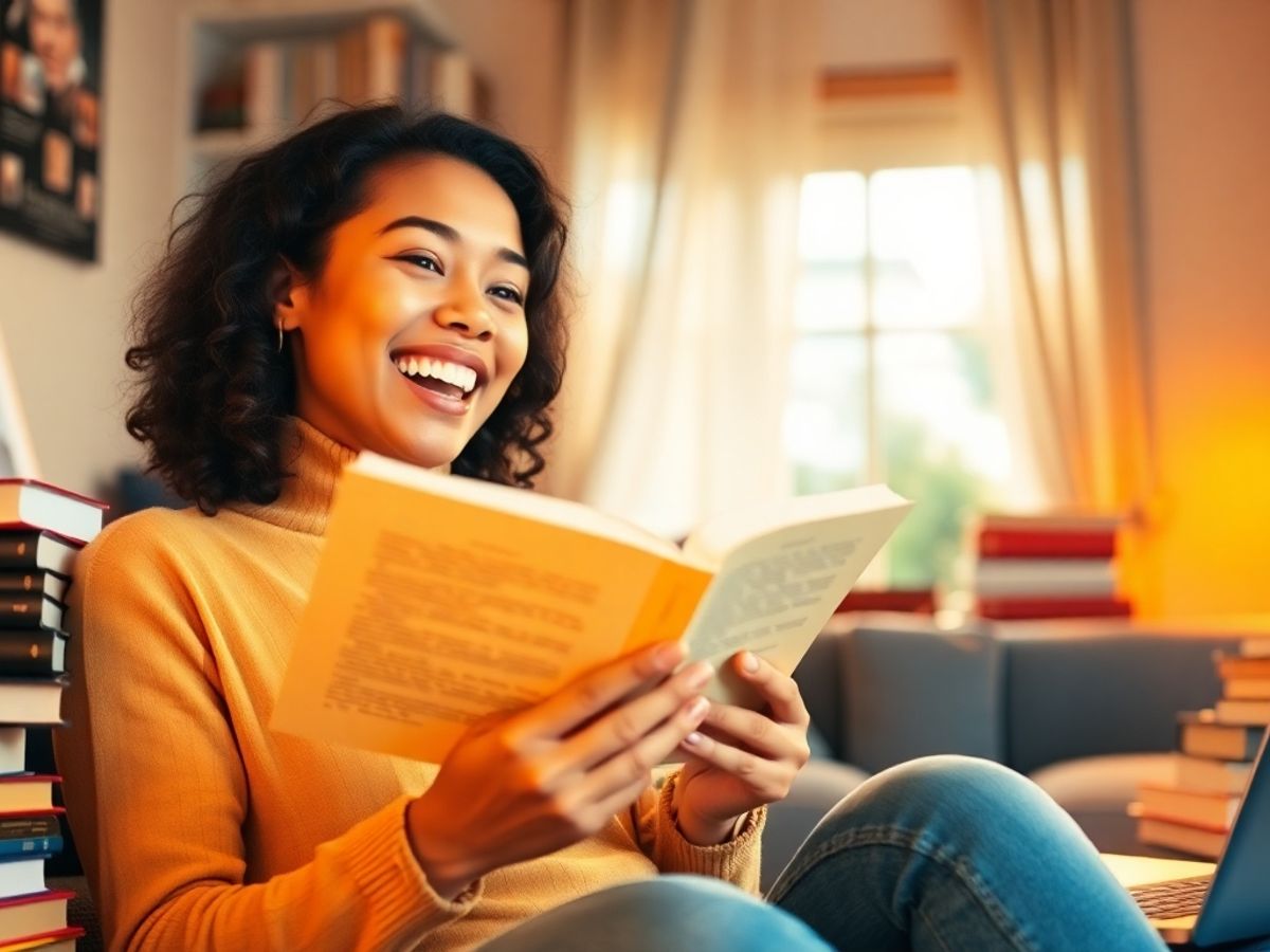 Person reading a book in a cozy, inviting space.