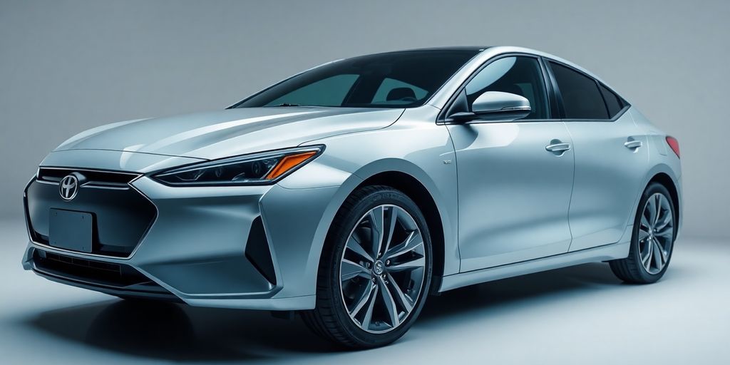 Sleek hybrid car, polished and modern.