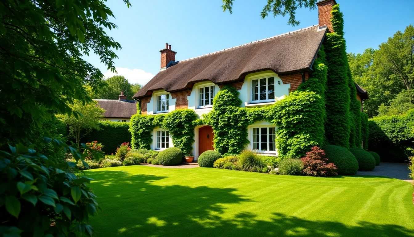Irish house with trees in a beautiful garden setting.