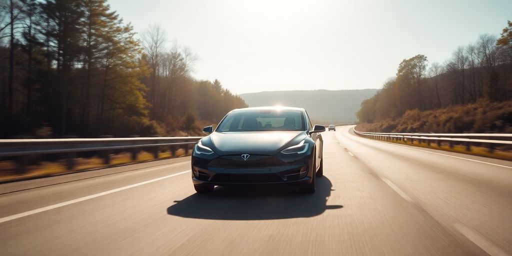 Tesla driving on a highway.