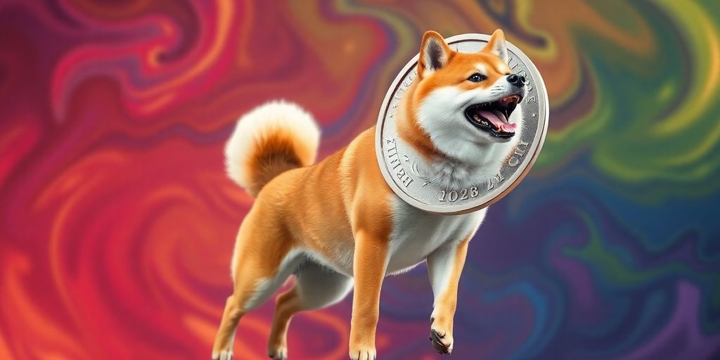 Shiba Inu coin soaring upwards.