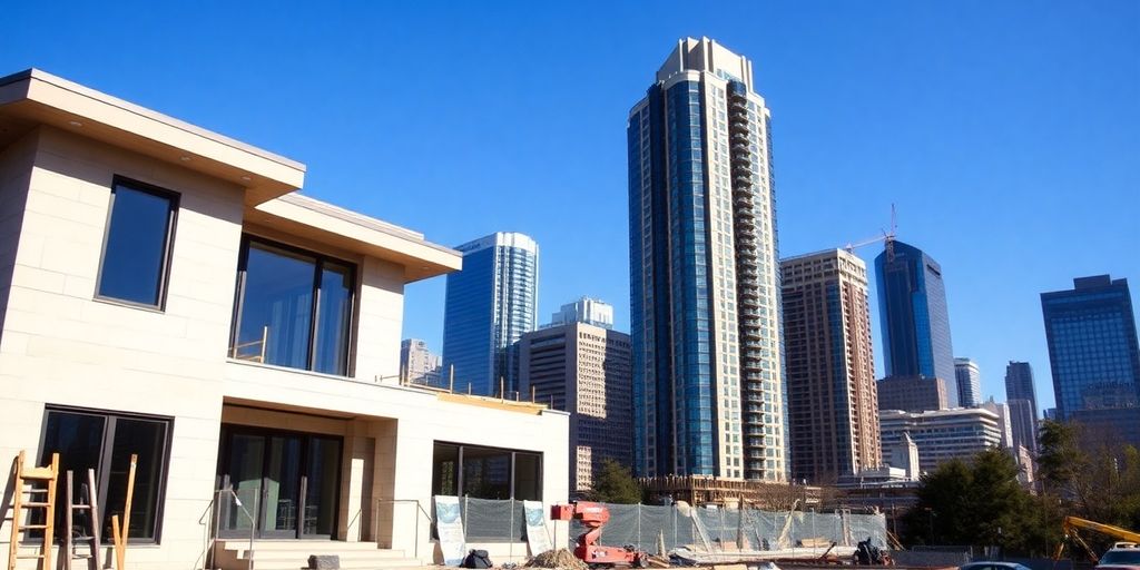 Modern home construction, Buckhead skyline.