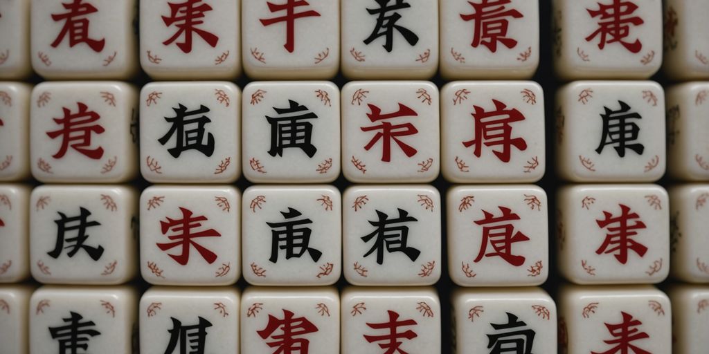 Mahjong tiles displaying various Chinese characters and symbols.