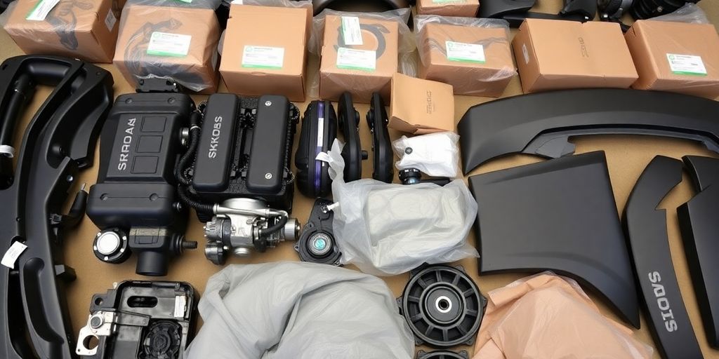 Skoda Superb parts arranged neatly