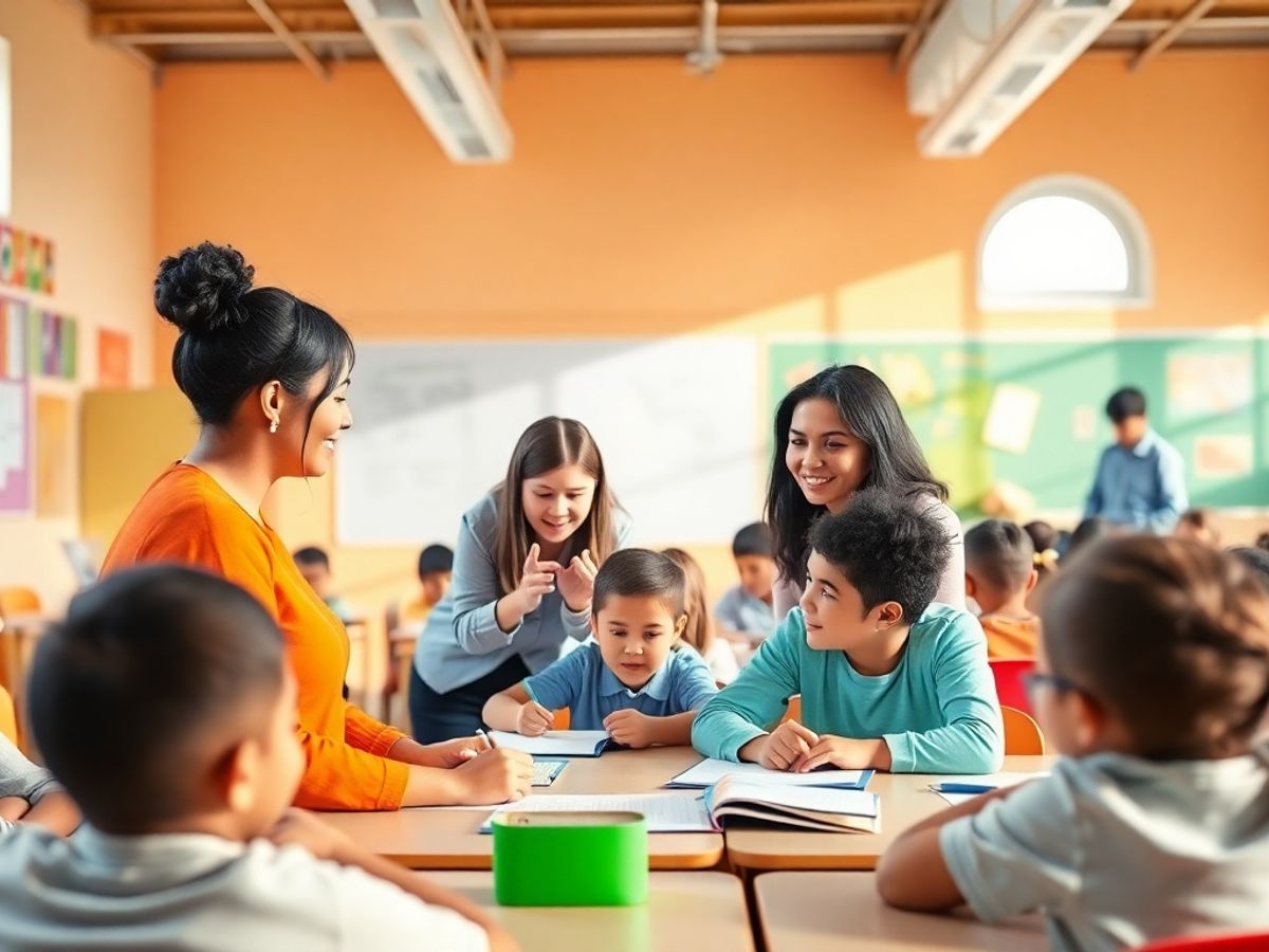 Elevi și profesori într-o clasă modernă.