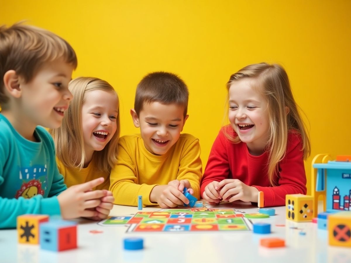 Copii jucându-se cu jocuri educative colorate.