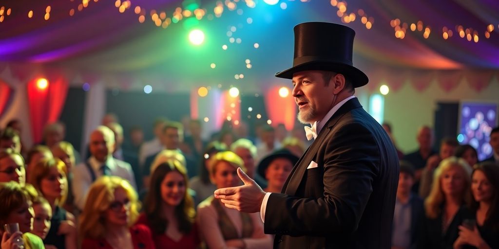 Magician performing with audience in Leicestershire event.