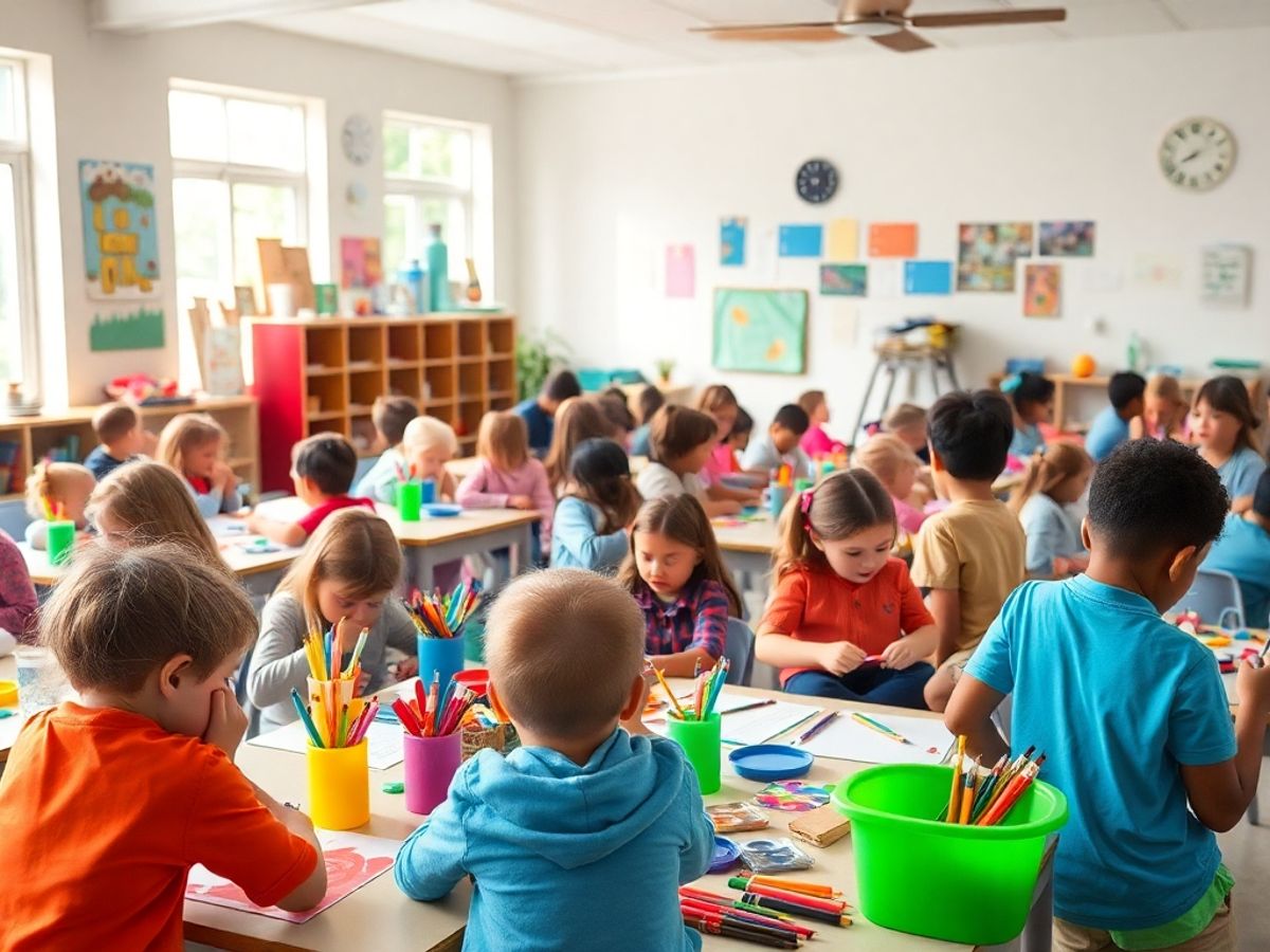 Copii creativi lucrând împreună la un proiect artistic.