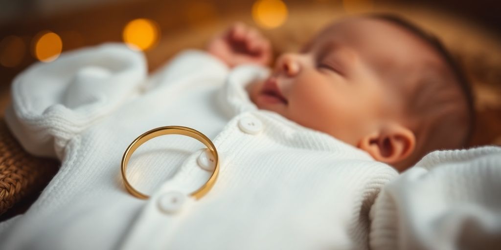 Bague en or et tenue de bébé pour cadeaux.