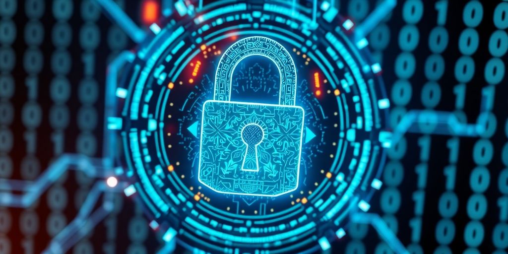Futuristic digital lock symbolizing privacy in blockchain.