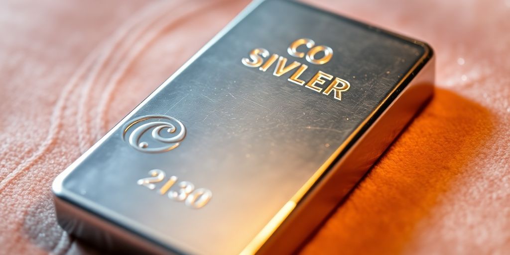 Close-up of a shiny silver bar on velvet.