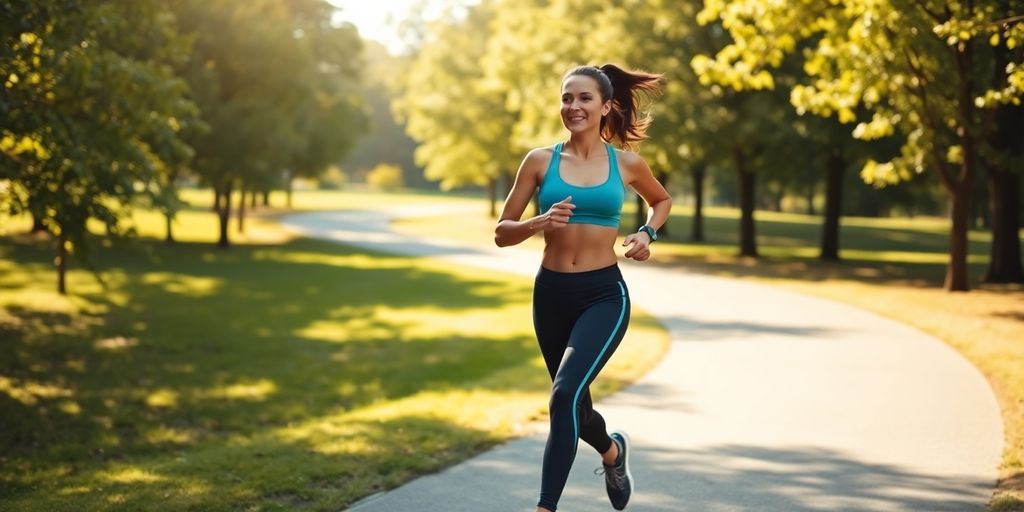 Woman running outdoors at sunrise
