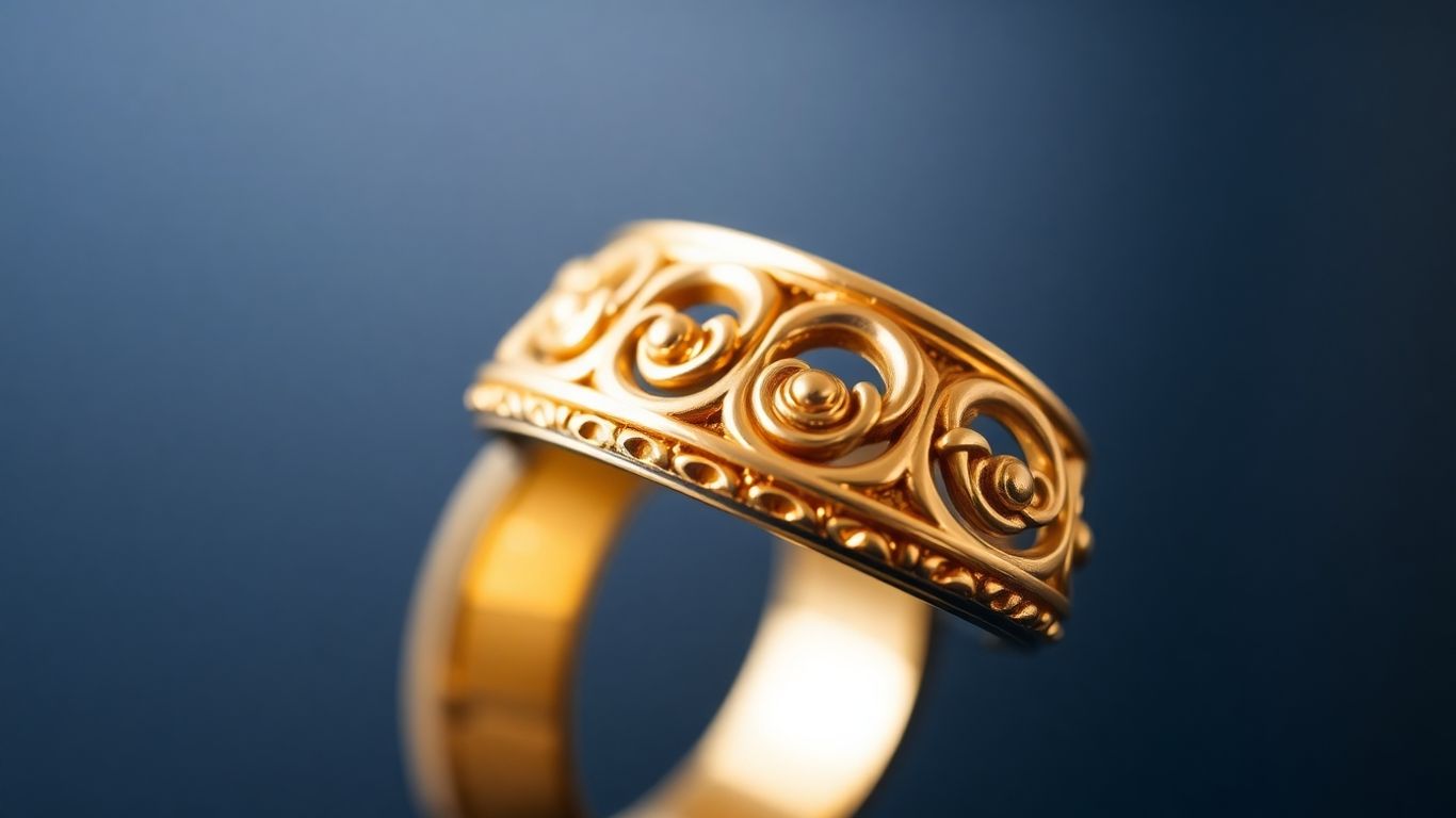 Anillo de oro con intrincados detalles y superficie pulida.