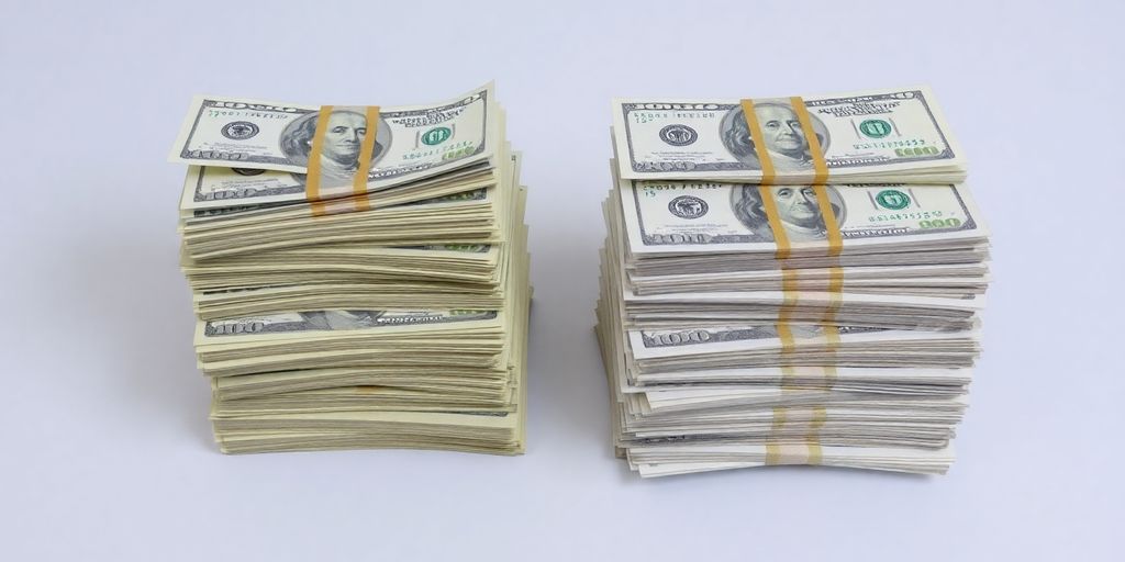 Two distinct piles of money.