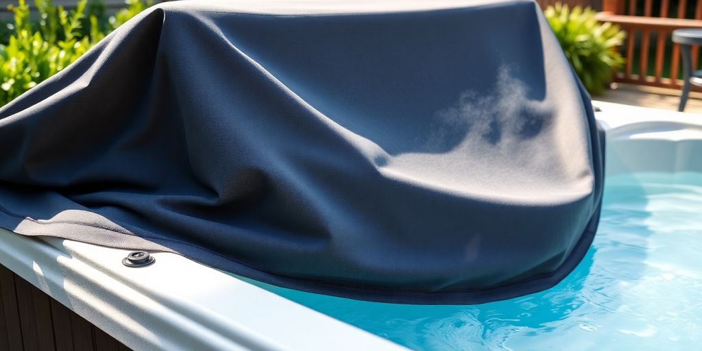 Well-maintained hot tub cover in a backyard.