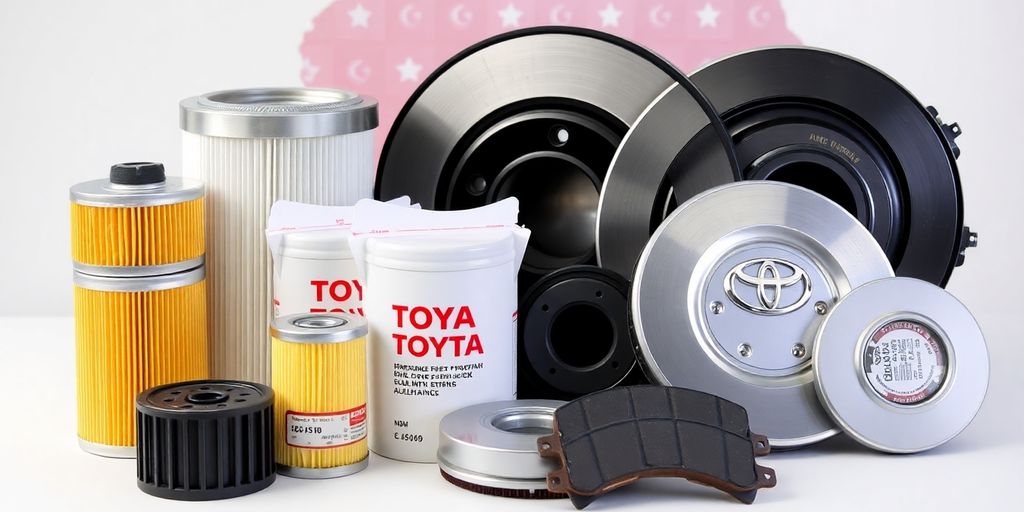 Toyota parts laid out, Australia map background.