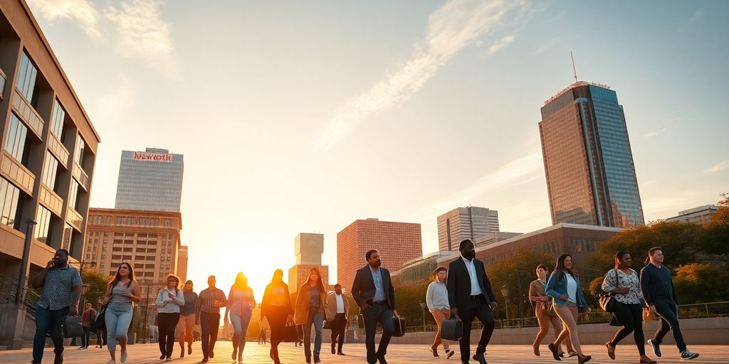 Fort Worth cityscape with job seekers