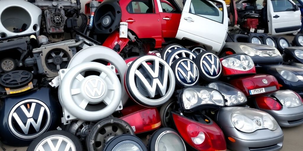 VW car parts laid out