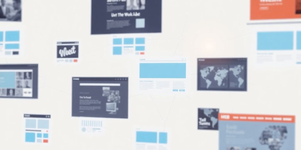 Interconnected website pages with subtle glowing links.
