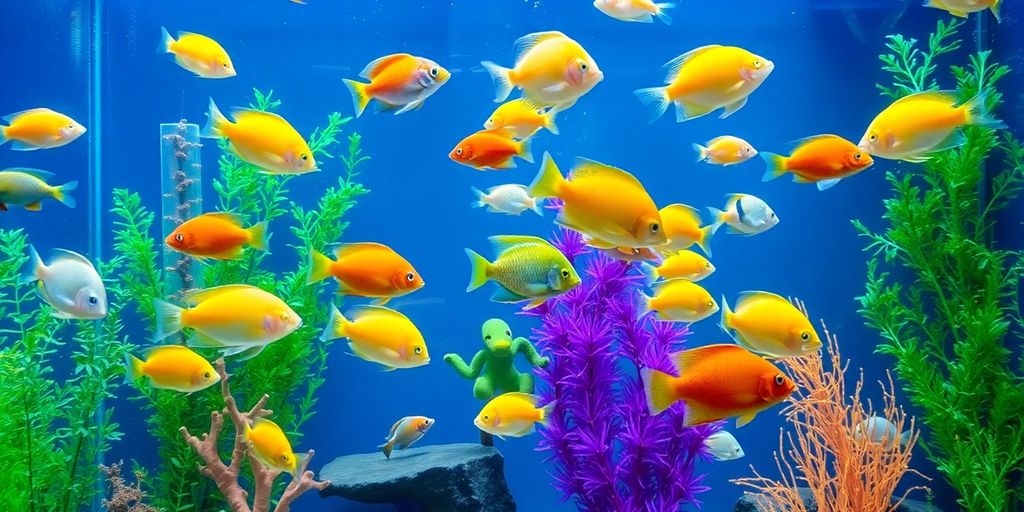 Peces coloridos nadando en un acuario vibrante.