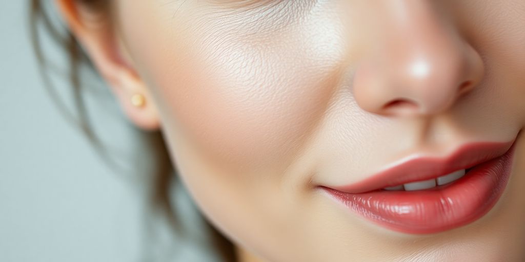 Radiant woman with clear, glowing skin smiling.