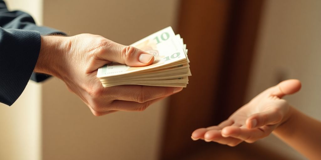 Main tendant une liasse de billets
