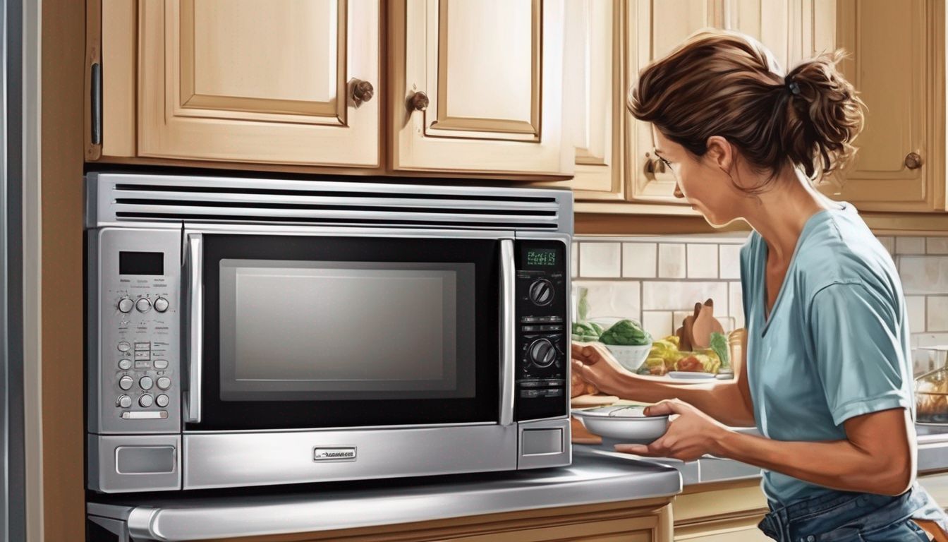 person fixing a microwave in a kitchen