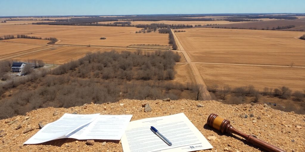 Arkansas land parcels with legal documents scattered.