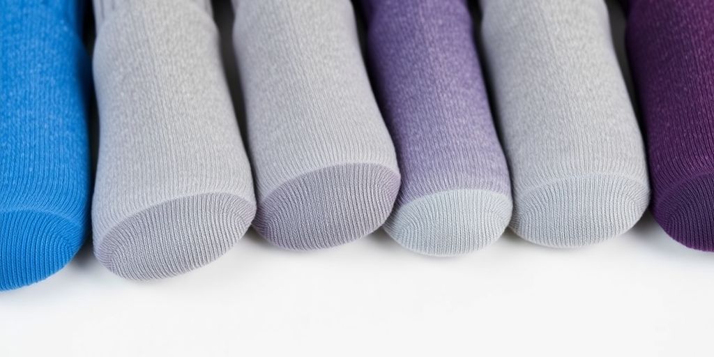 Close-up of soft, cushioned diabetic socks on a light background.