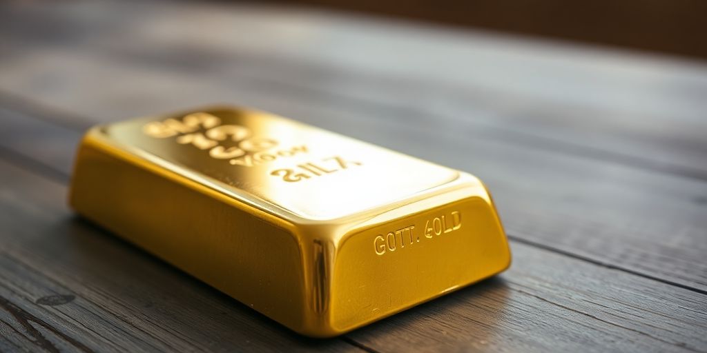 Lingot d'or sur une table en bois.